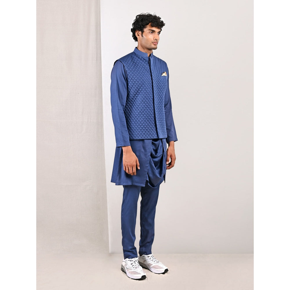 Bohame Niall Blue Quilted Jacket and Kurta (Set of 3)