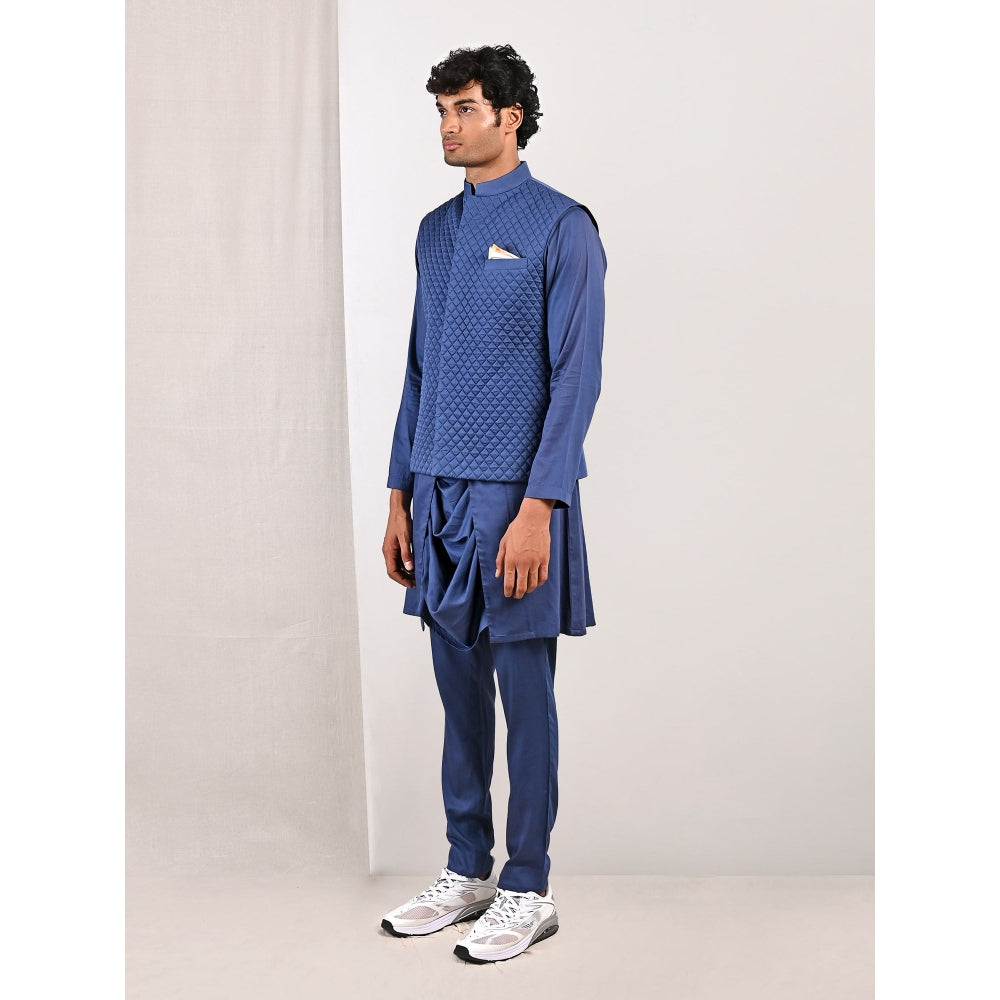 Bohame Niall Blue Quilted Jacket and Kurta (Set of 3)