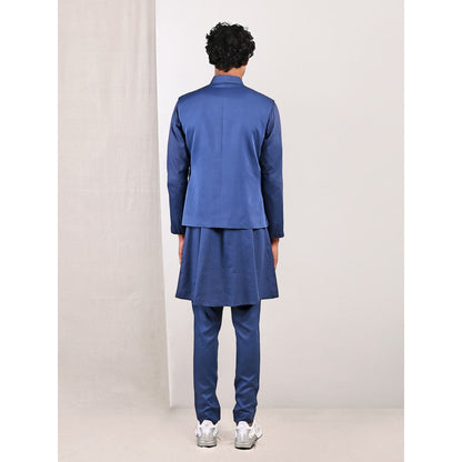 Bohame Niall Blue Quilted Jacket and Kurta (Set of 3)