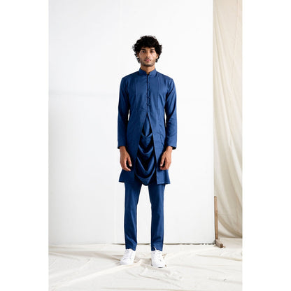 Bohame Niall Blue Quilted Jacket and Kurta (Set of 3)