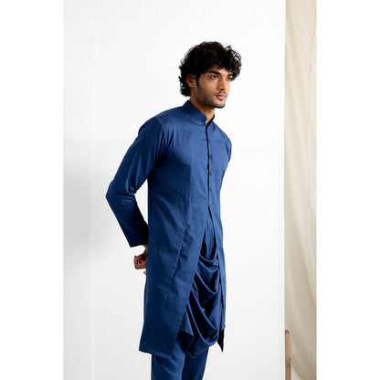 Bohame Niall Blue Quilted Jacket and Kurta (Set of 3)