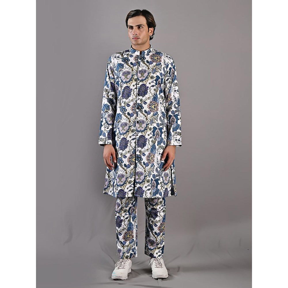 Bohame Daemyn Digital Print Off White & Blue Kurta (Set of 2)