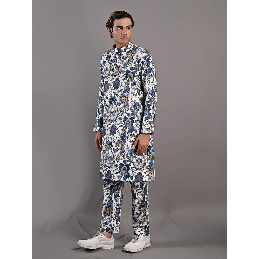 Bohame Daemyn Digital Print Off White & Blue Kurta (Set of 2)