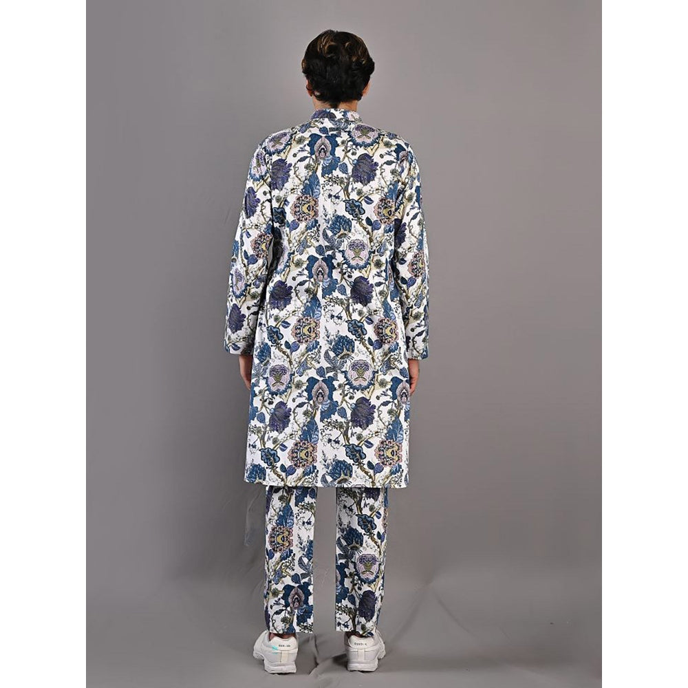 Bohame Daemyn Digital Print Off White & Blue Kurta (Set of 2)