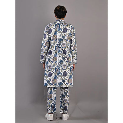 Bohame Daemyn Digital Print Off White & Blue Kurta (Set of 2)
