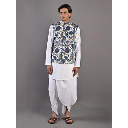 Bohame Daemyn Digital Print Off White & Blue Kurta (Set of 3)