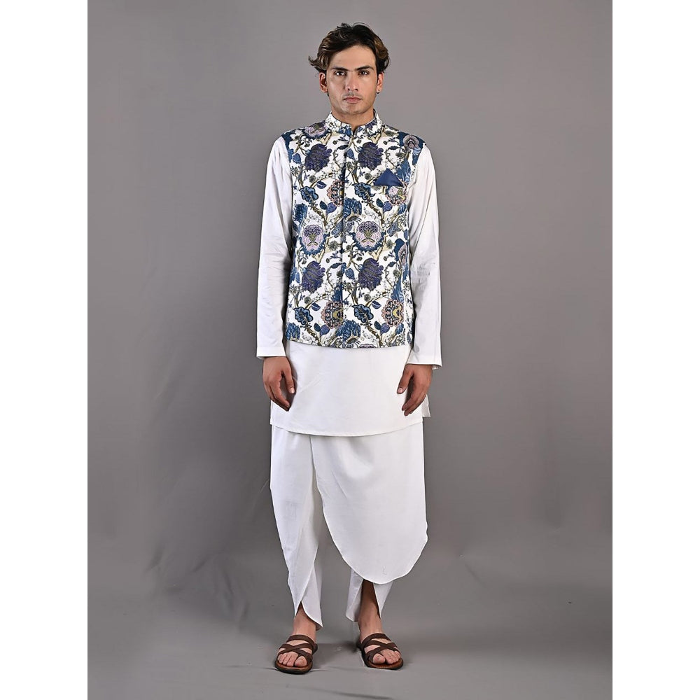 Bohame Daemyn Digital Print Off White & Blue Kurta (Set of 3)