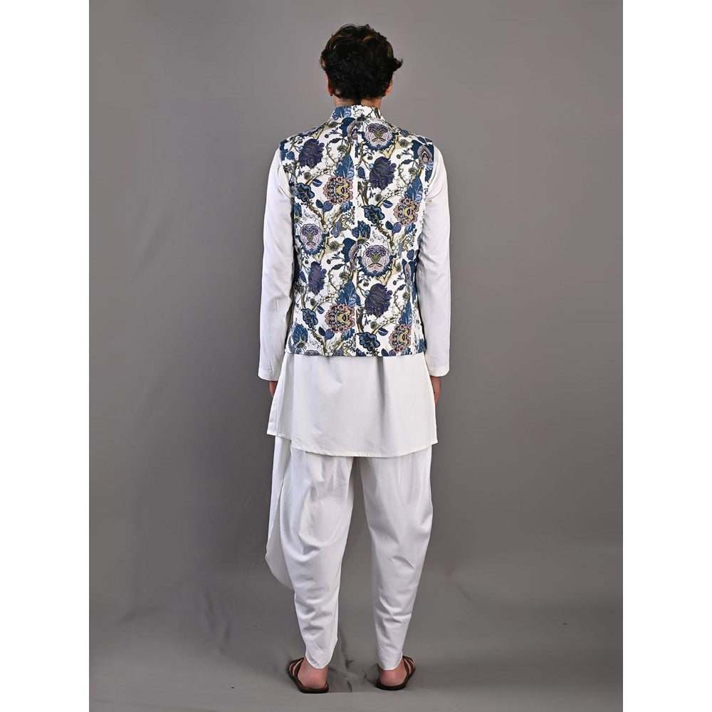 Bohame Daemyn Digital Print Off White & Blue Kurta (Set of 3)