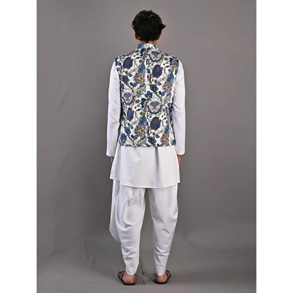 Bohame Daemyn Digital Print Off White & Blue Kurta (Set of 3)