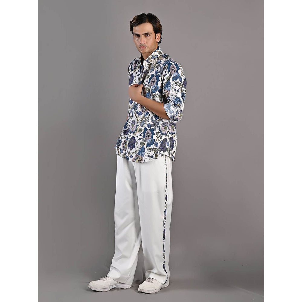 Bohame Avel Digital Print White & Blue Shirt and Pants (Set of 2)