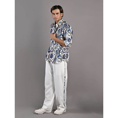 Bohame Avel Digital Print White & Blue Shirt and Pants (Set of 2)