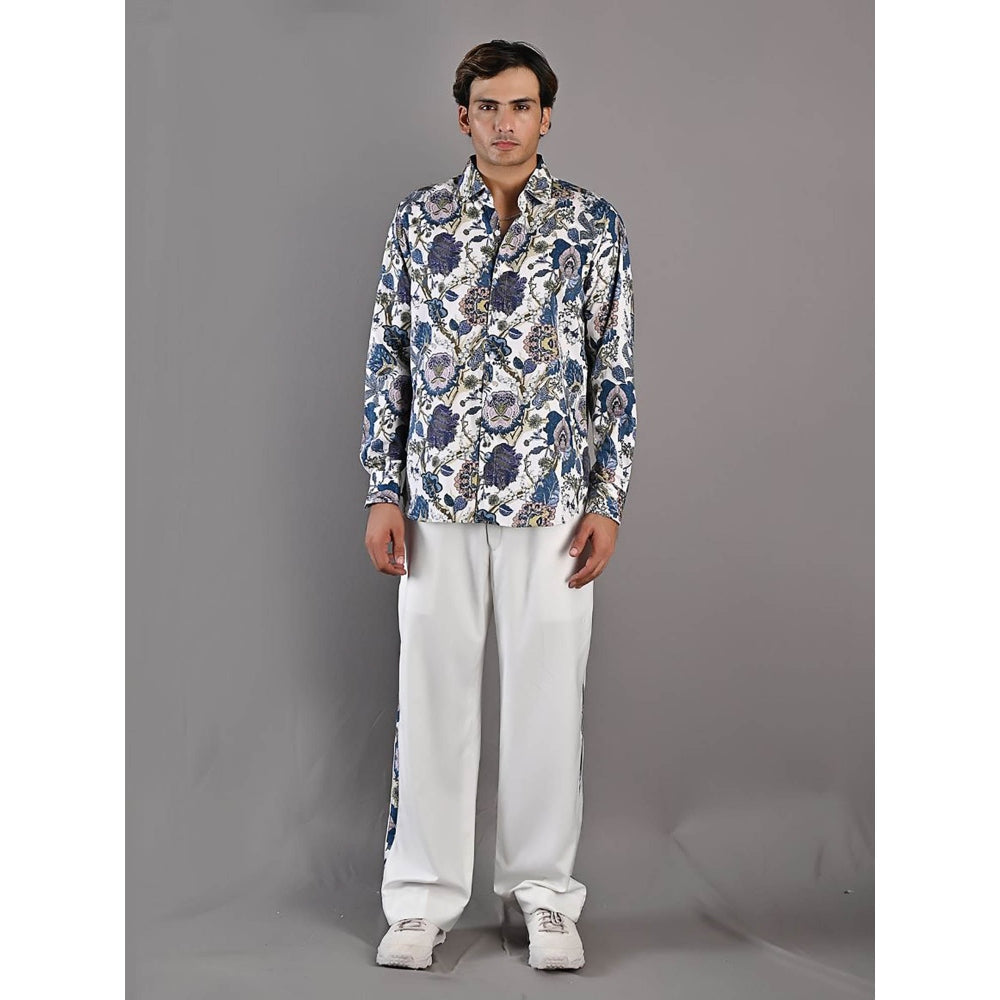Bohame Avel Digital Print White & Blue Shirt and Pants (Set of 2)