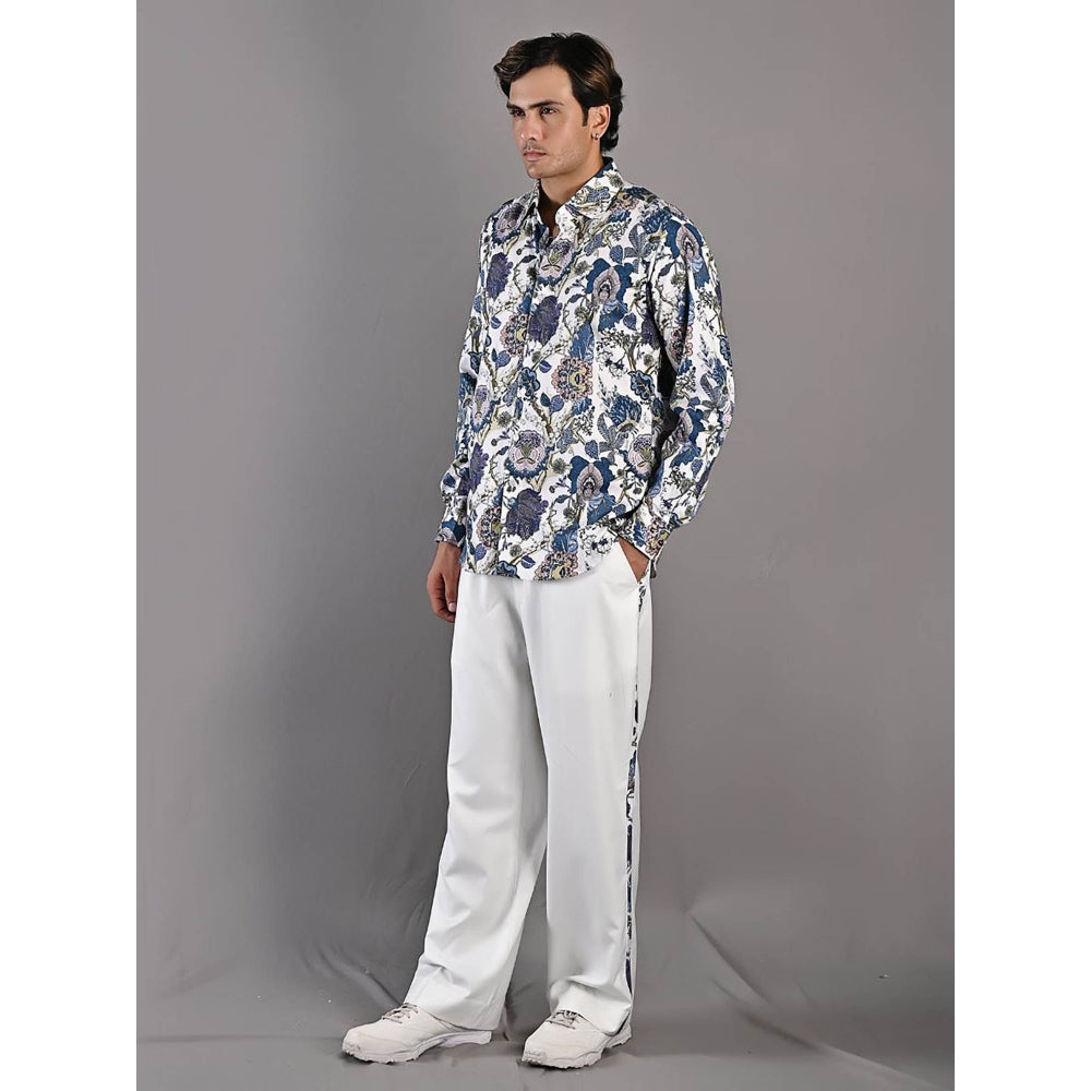Bohame Avel Digital Print White & Blue Shirt and Pants (Set of 2)