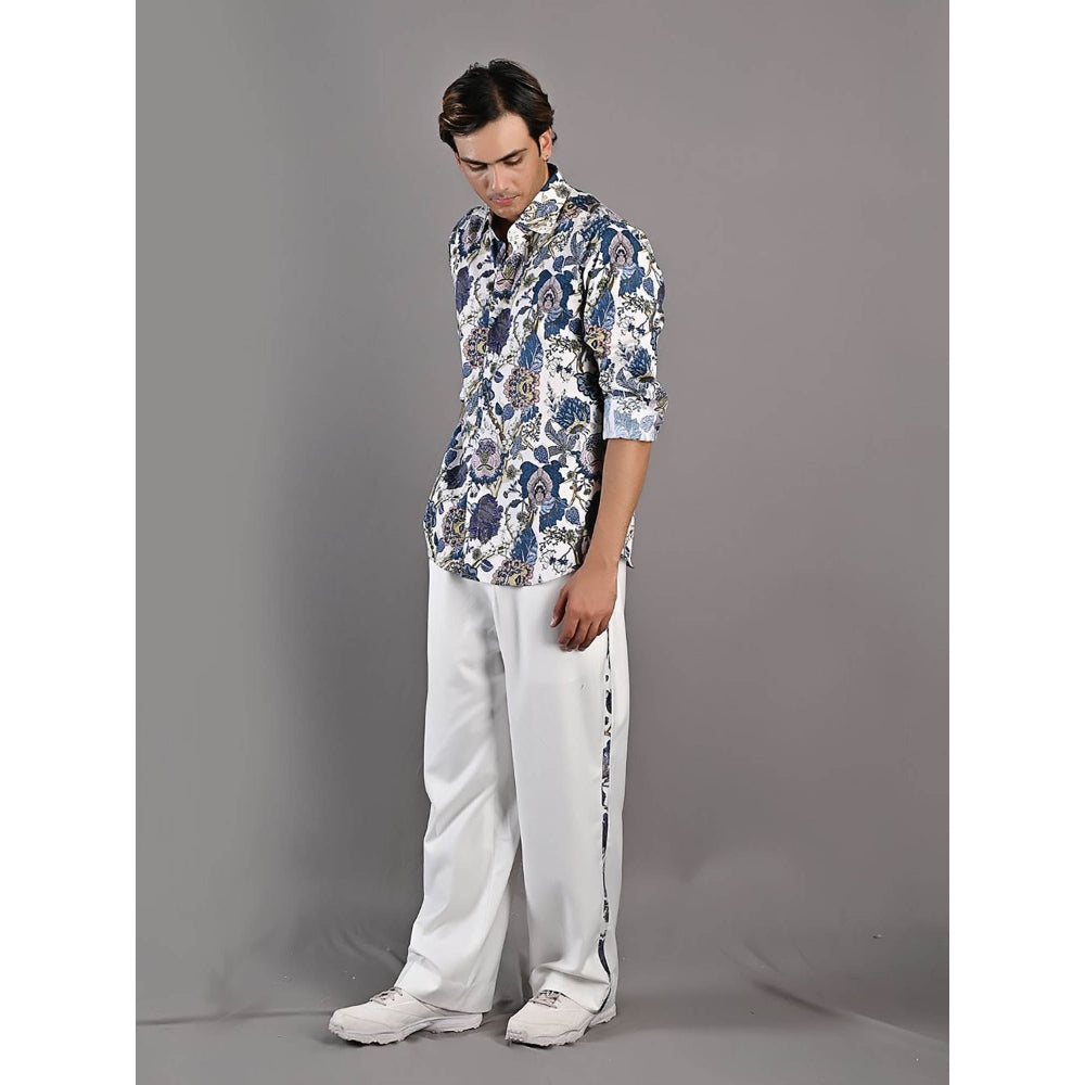 Bohame Avel Digital Print White & Blue Shirt and Pants (Set of 2)