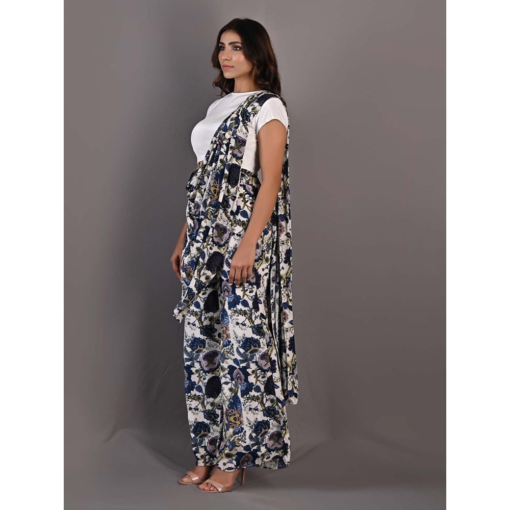 Bohame Yasmin Blue & Off White Concept Saree with Stitched Blouse