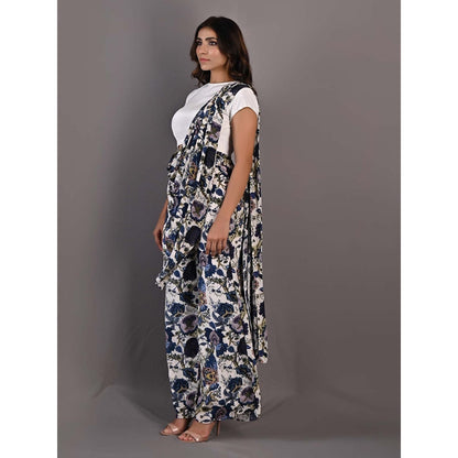 Bohame Yasmin Blue & Off White Concept Saree with Stitched Blouse