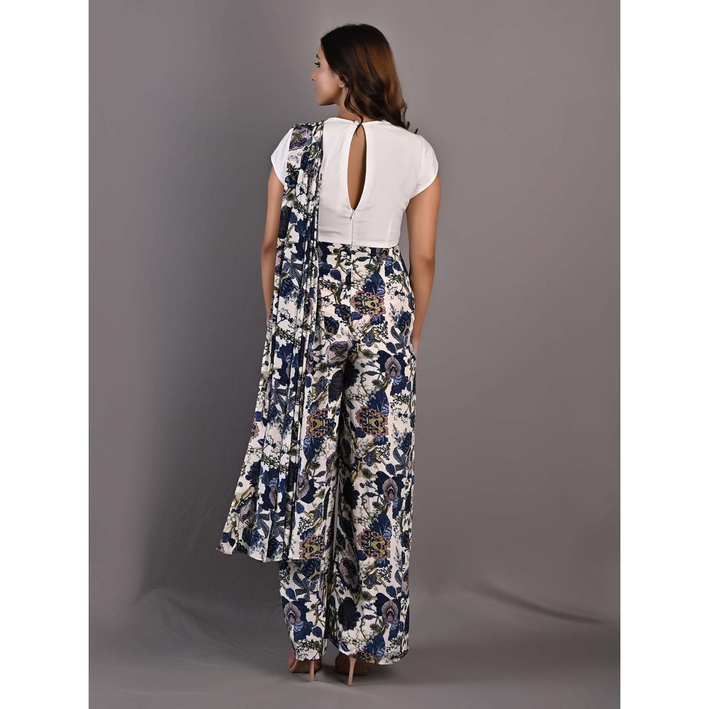 Bohame Yasmin Blue & Off White Concept Saree with Stitched Blouse