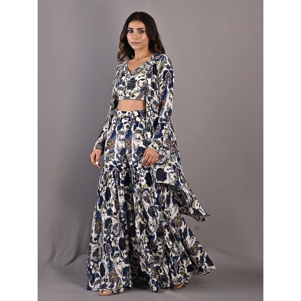 Bohame Cassia Multi-Blue & Off White Sharara (Set of 3)