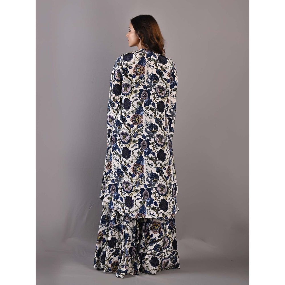 Bohame Cassia Multi-Blue & Off White Sharara (Set of 3)