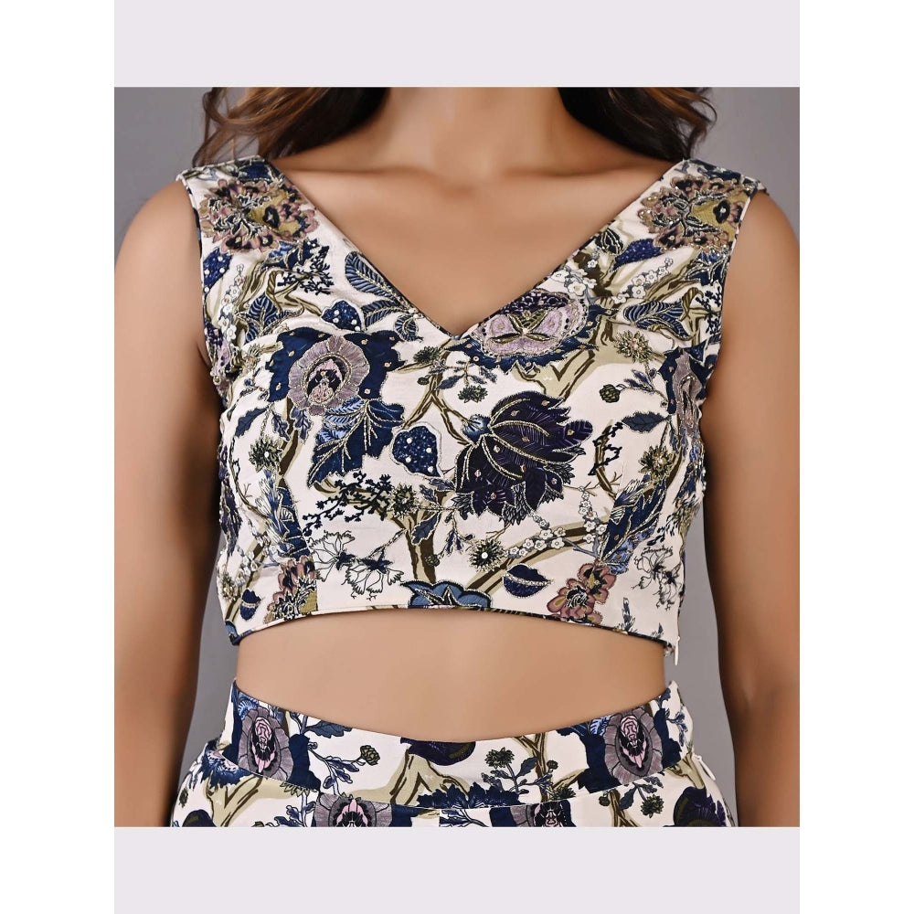 Bohame Cassia Multi-Blue & Off White Sharara (Set of 3)