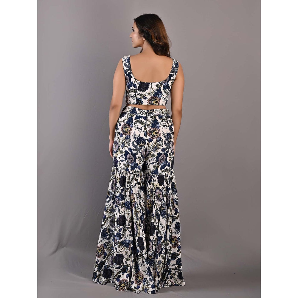 Bohame Cassia Multi-Blue & Off White Sharara (Set of 3)