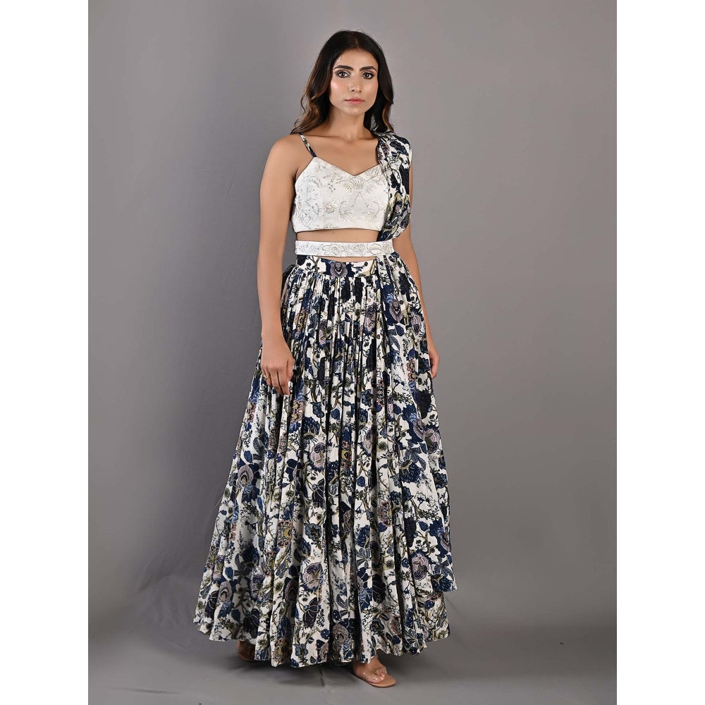 Bohame Embelia Multi-Blue & Off White Lehenga (Set of 4)
