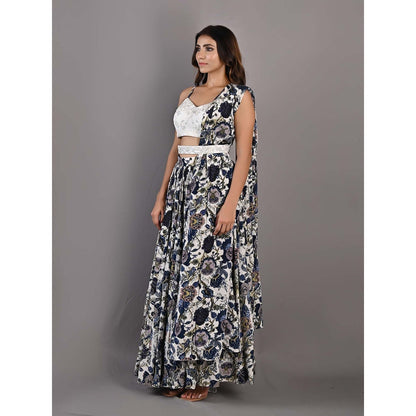 Bohame Embelia Multi-Blue & Off White Lehenga (Set of 4)
