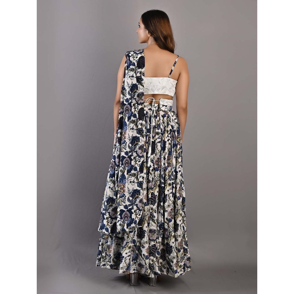 Bohame Embelia Multi-Blue & Off White Lehenga (Set of 4)