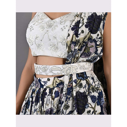 Bohame Embelia Multi-Blue & Off White Lehenga (Set of 4)