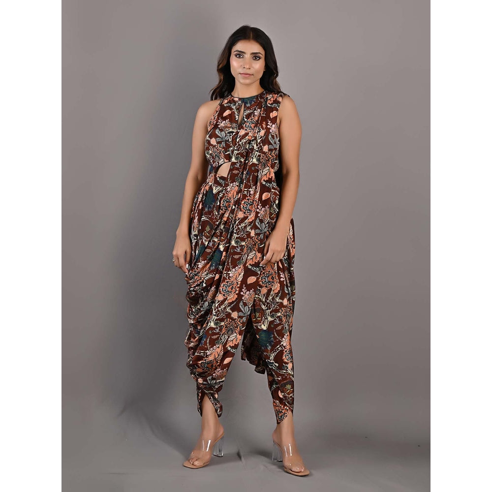 Bohame Evanthe Multi-Maroon Concept Saree with Stitched Blouse