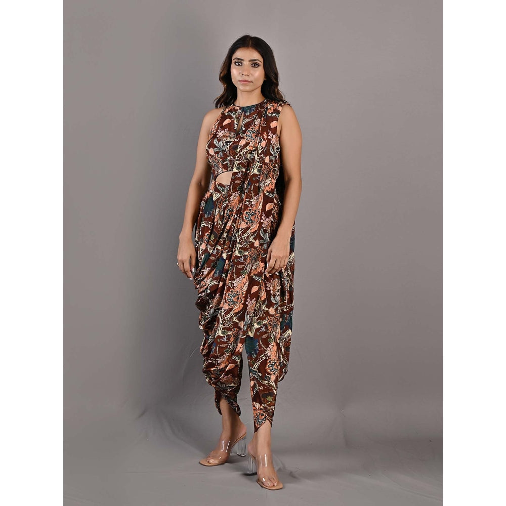 Bohame Evanthe Multi-Maroon Concept Saree with Stitched Blouse