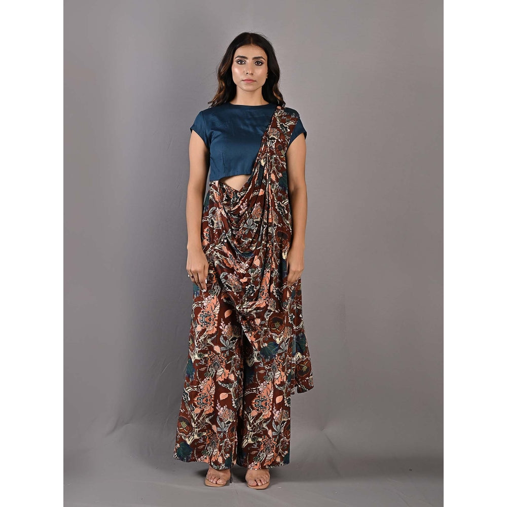 Bohame Celandine Multi & Teal Concept Saree with Stitched Blouse