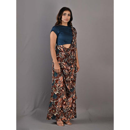 Bohame Celandine Multi & Teal Concept Saree with Stitched Blouse