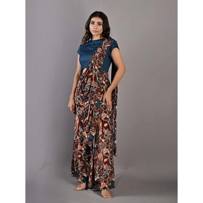 Bohame Celandine Multi & Teal Concept Saree with Stitched Blouse