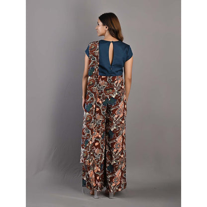 Bohame Celandine Multi & Teal Concept Saree with Stitched Blouse