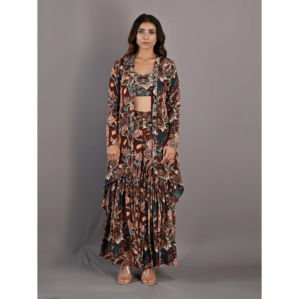 Bohame Rayn Maroon Cape & Sharara (Set of 3)