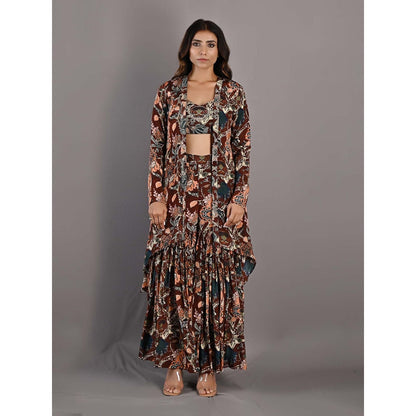 Bohame Rayn Maroon Cape & Sharara (Set of 3)