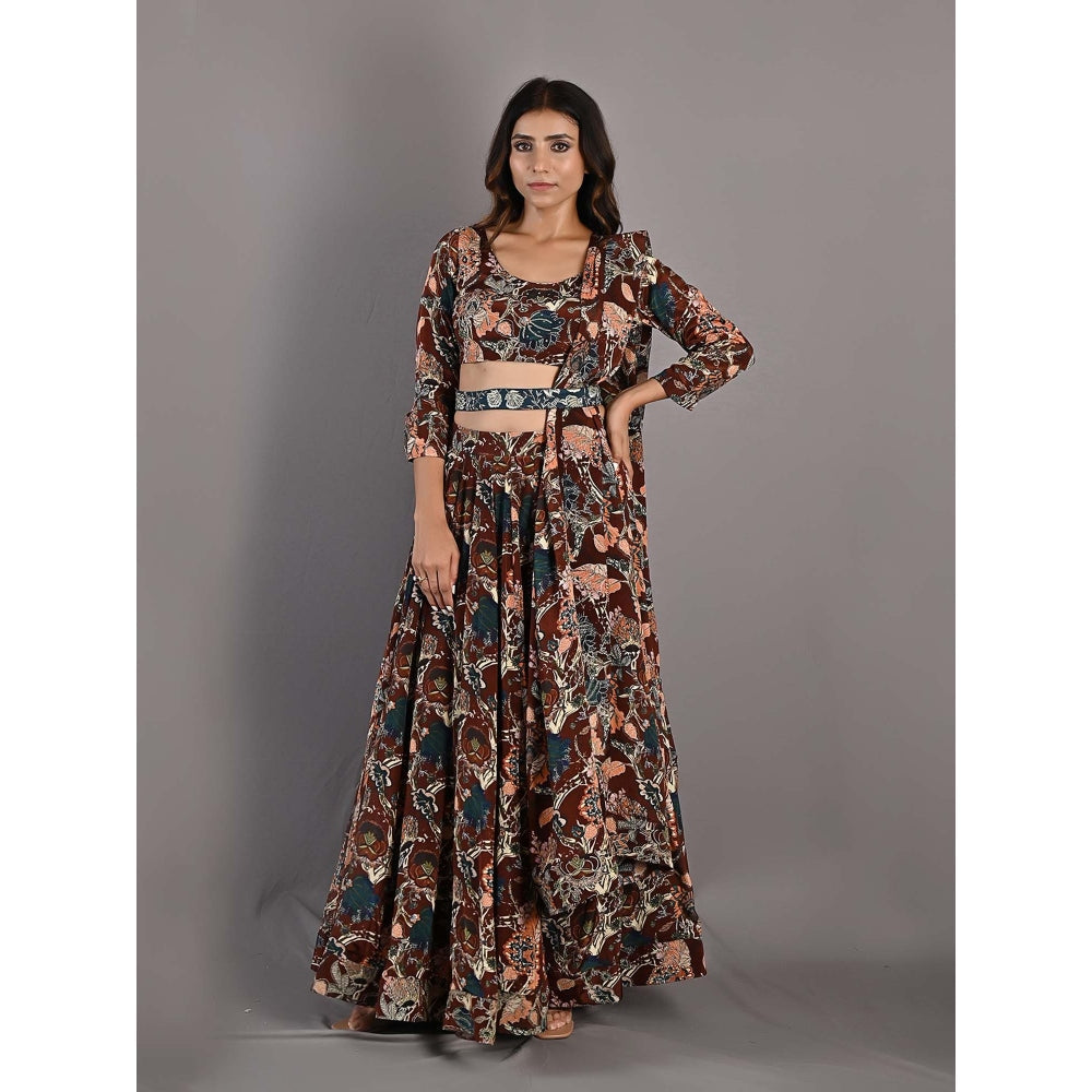 Bohame Zaria Maroon Lehenga (Set of 4)