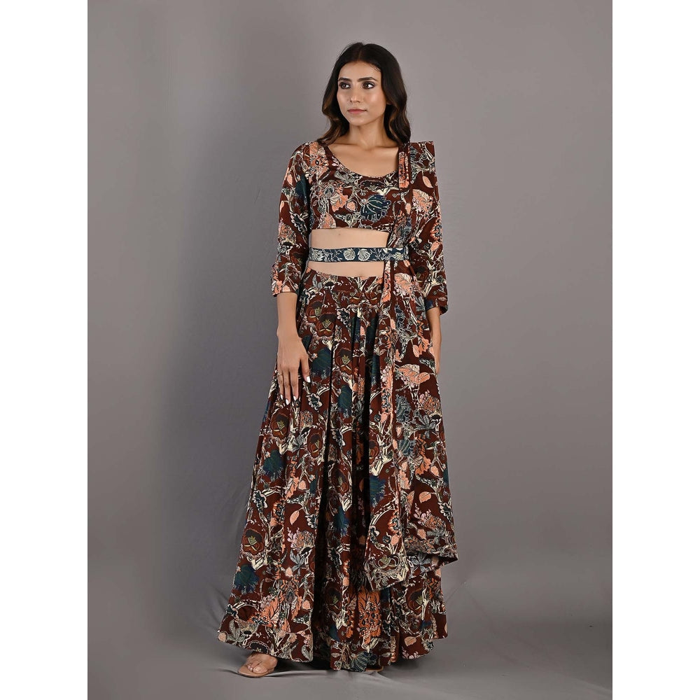 Bohame Zaria Maroon Lehenga (Set of 4)