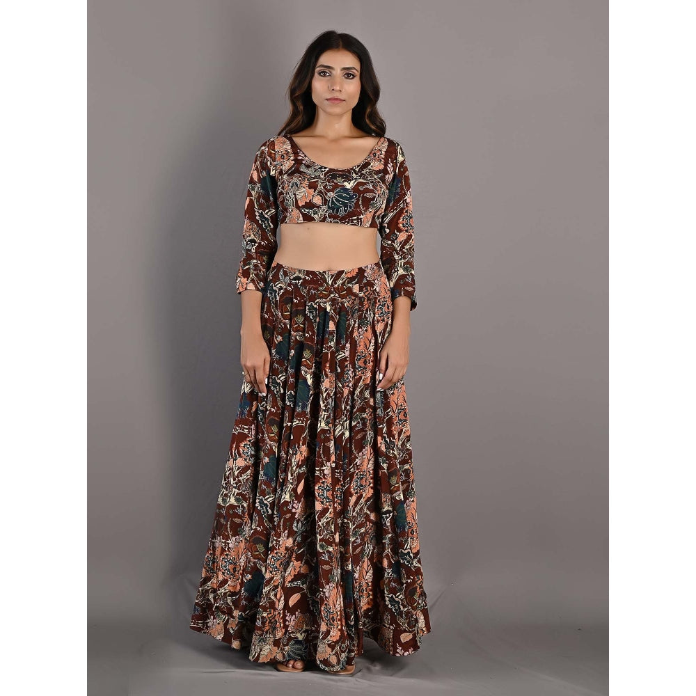 Bohame Zaria Maroon Lehenga (Set of 4)