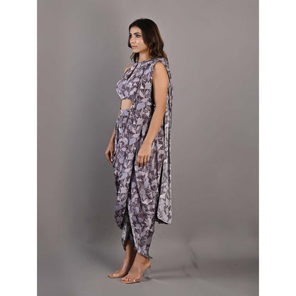 Bohame Camellia Purple & Mauve Concept Saree with Stitched Blouse