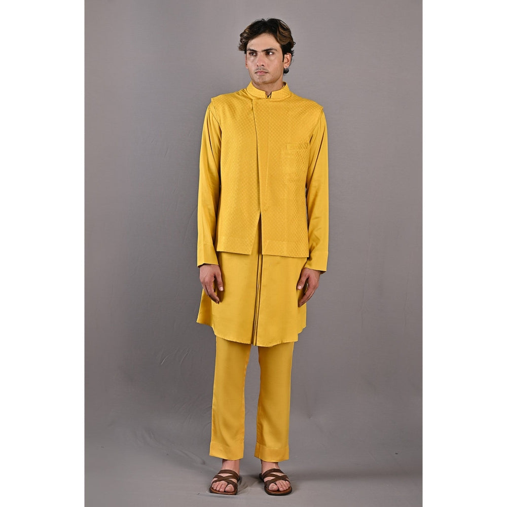 Bohame Kai Mustard Kurta with Nehru Jacket (Set of 3)