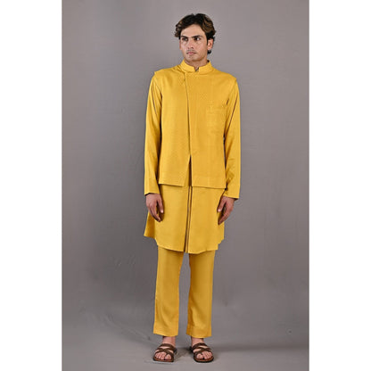Bohame Kai Mustard Kurta with Nehru Jacket (Set of 3)