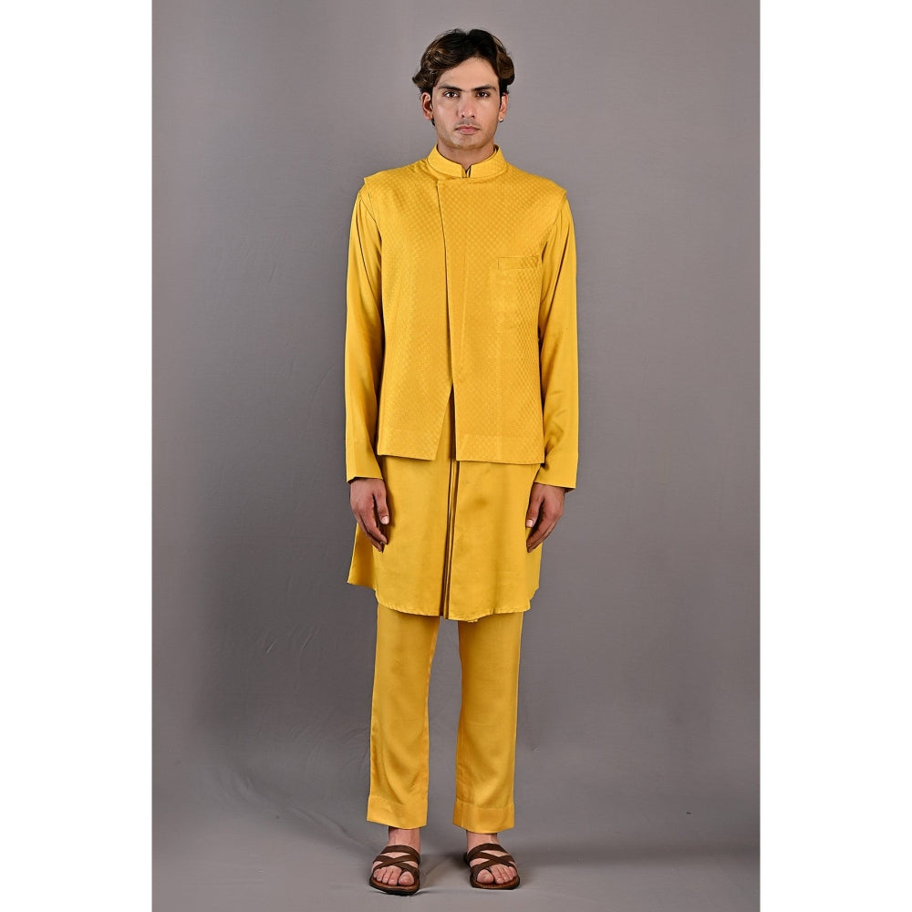 Bohame Kai Mustard Kurta with Nehru Jacket (Set of 3)
