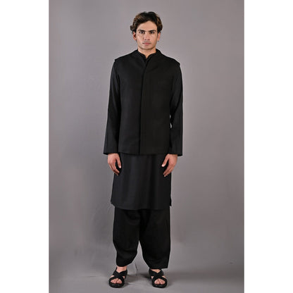Bohame Adam Black Kurta with Nehru Jacket (Set of 3)