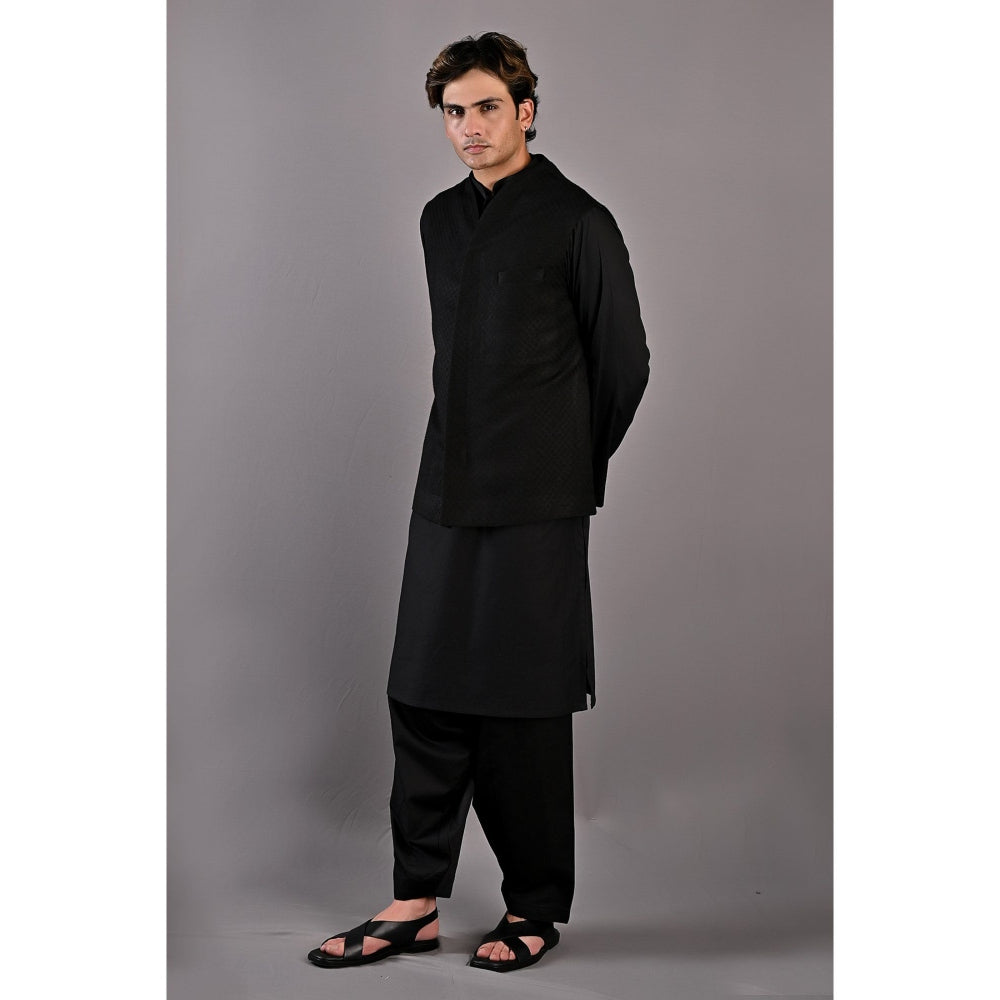 Bohame Adam Black Kurta with Nehru Jacket (Set of 3)