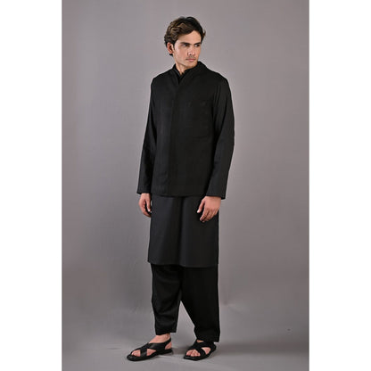 Bohame Adam Black Kurta with Nehru Jacket (Set of 3)