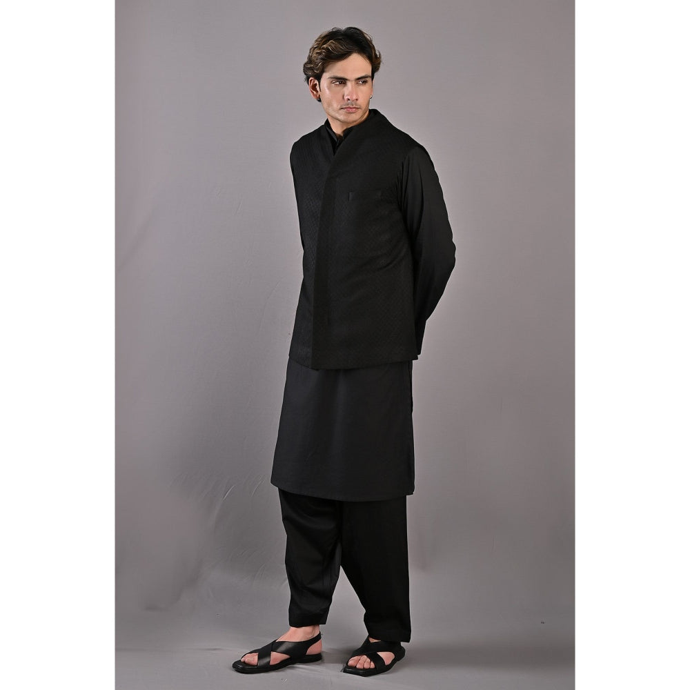 Bohame Adam Black Kurta with Nehru Jacket (Set of 3)