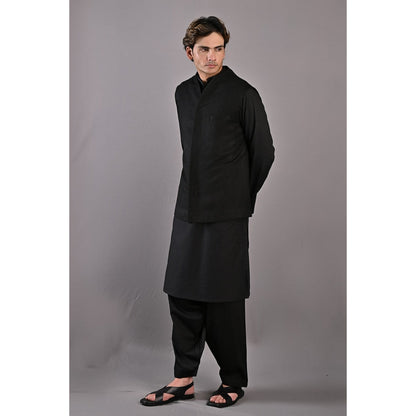Bohame Adam Black Kurta with Nehru Jacket (Set of 3)