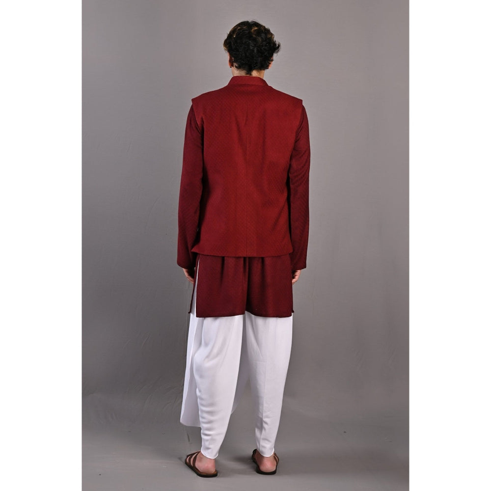 Bohame Daniel Maroon Kurta with Nehru Jacket (Set of 3)